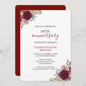 Rode waterverf bloeit 50ste verjaardag bruiloft kaart (Voorkant / Achterkant)