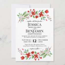 Rode Waterverf bloeit elegante boho chique bruilof Kaart