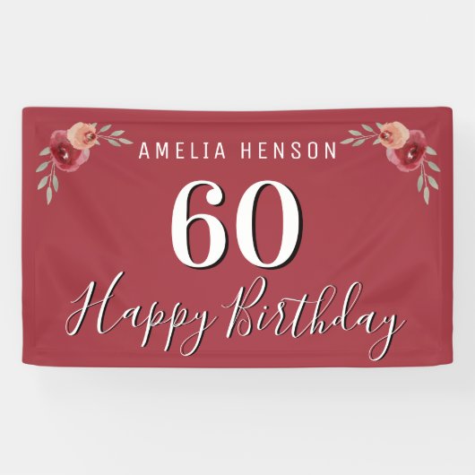 Rode Waterverf Bloem 60e verjaardag Spandoek (Horizontaal)