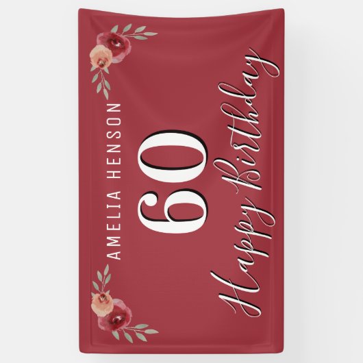 Rode Waterverf Bloem 60e verjaardag Spandoek (Verticaal)