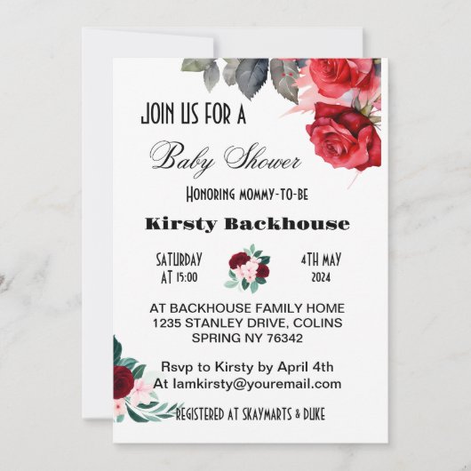 Rode Waterverf Bloem Baby shower Kaart (Voorkant)