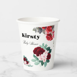 Rode Waterverf Bloem Baby shower Papieren Bekers