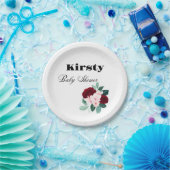 Rode Waterverf Bloem Baby shower Papieren Bordje (Feest)