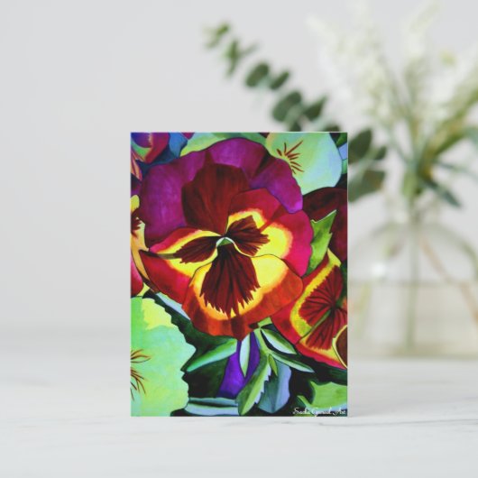 Rode waterverf bloem briefkaart (Staand voorkant)