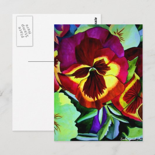 Rode waterverf bloem briefkaart (Voorkant / Achterkant)