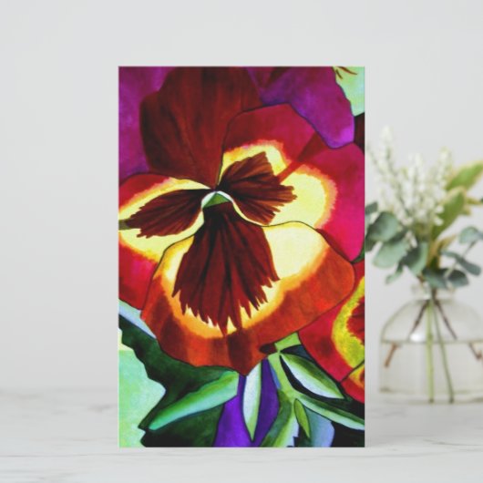 Rode waterverf bloem briefpapier (Staand voorkant)