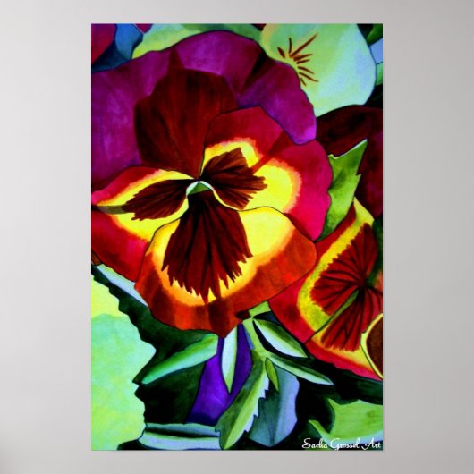 Rode waterverf bloem poster (Voorkant)