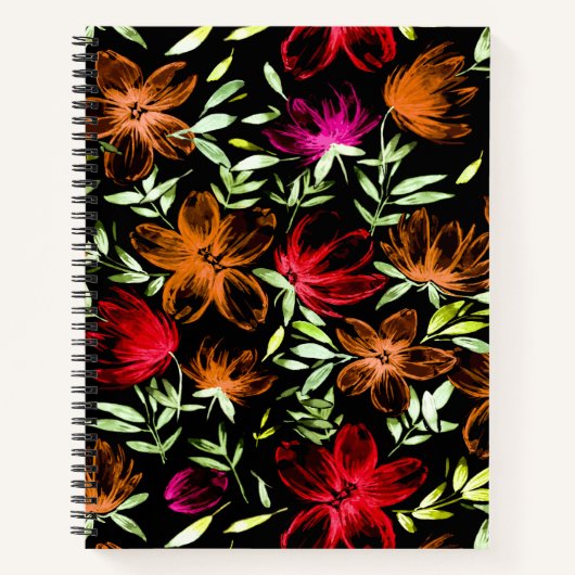 Rode Waterverf bloemen 3 Notitieboek (Voorkant)