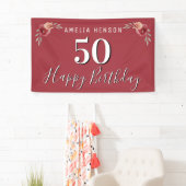 Rode Waterverf Bloemen 50ste Verjaardag Spandoek (Insitu)