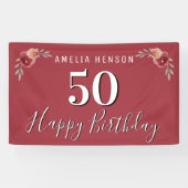 Rode Waterverf Bloemen 50ste Verjaardag Spandoek (Horizontaal)