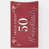 Rode Waterverf Bloemen 50ste Verjaardag Spandoek (Verticaal)