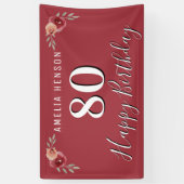 Rode Waterverf Bloemen 80ste Verjaardag Spandoek (Verticaal)