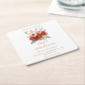 Rode Waterverf Bloemen Bruiloft Save The Date Kartonnen Onderzetters (Schuin)