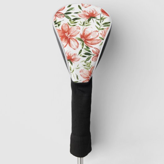 Rode Waterverf bloemen Golfheadcover (Voorkant)