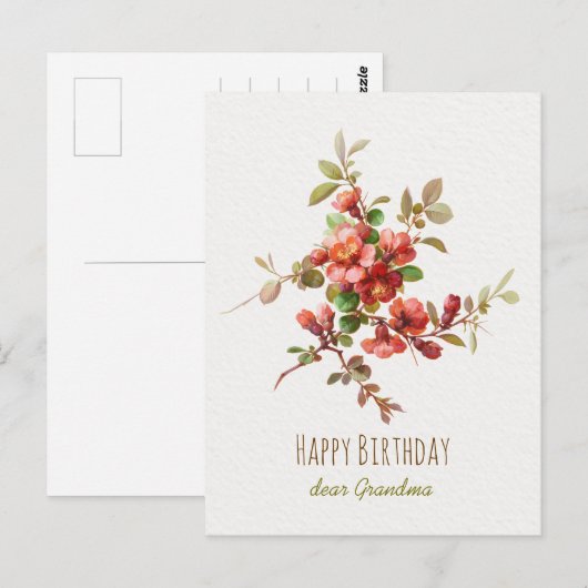 Rode waterverf bloemen Happy Birthday lieve oma Briefkaart (Voorkant / Achterkant)