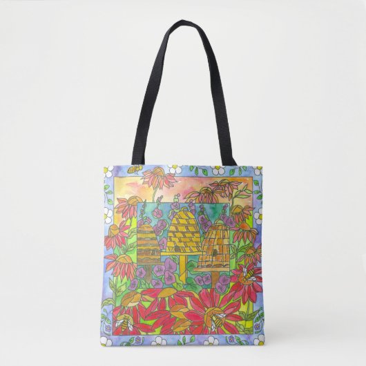 Rode Waterverf Bloemen Honingbij Skeps Tote Bag (Voorkant)