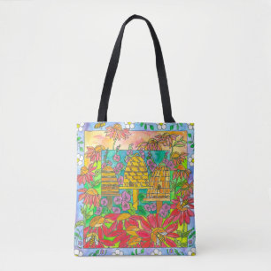 Rode Waterverf bloemen honingbijen Tote Bag