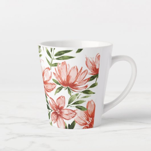 Rode Waterverf bloemen Latte Mok (Rechts)