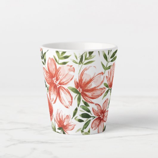 Rode Waterverf bloemen Latte Mok (Voorkant)