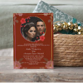 Rode Waterverf Bloemen Lijst Bruiloft Uitnodiging 