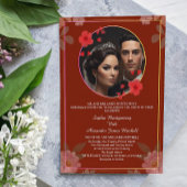 Rode Waterverf Bloemen Lijst Bruiloft Uitnodiging