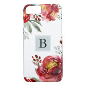 Rode Waterverf bloemen met eenvoudig monogram Case-Mate iPhone Case (Achterkant)