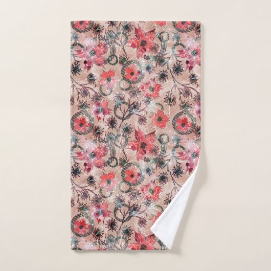 Rode waterverf bloemen op beige. bad handdoek (Handdoek)