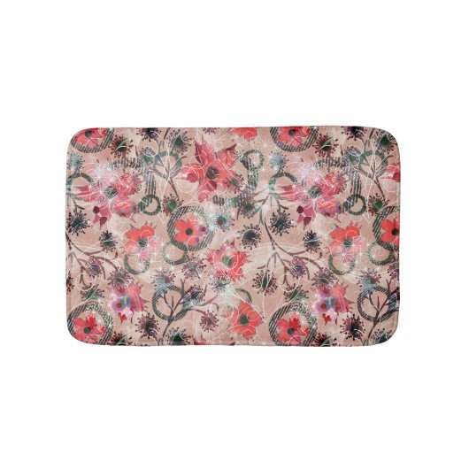 Rode waterverf bloemen op beige. badmat (Voorkant)