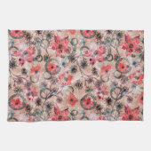 Rode waterverf bloemen op beige. theedoek (Horizontaal)