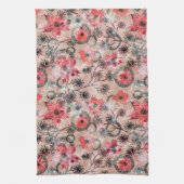 Rode waterverf bloemen op beige. theedoek (Verticaal)
