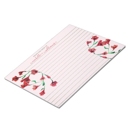 Rode Waterverf bloemen, op maat gemaakt Notitieblok (Schuin)