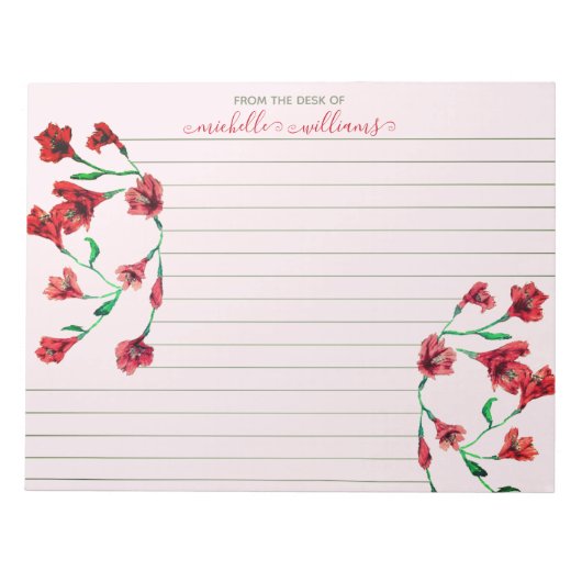 Rode Waterverf bloemen, op maat gemaakt Notitieblok (Voorkant)