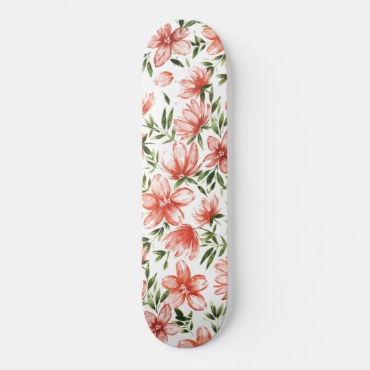 Rode Waterverf bloemen Persoonlijk Skateboard (Voorkant)
