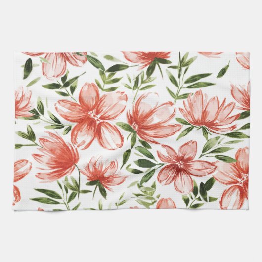 Rode Waterverf bloemen Theedoek (Horizontaal)