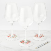 Rode Waterverf bloemen Wijnglaslabel (Set)