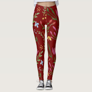 Rode Waterverf Bloemen Zwart Roze Blauw Geel Leggings