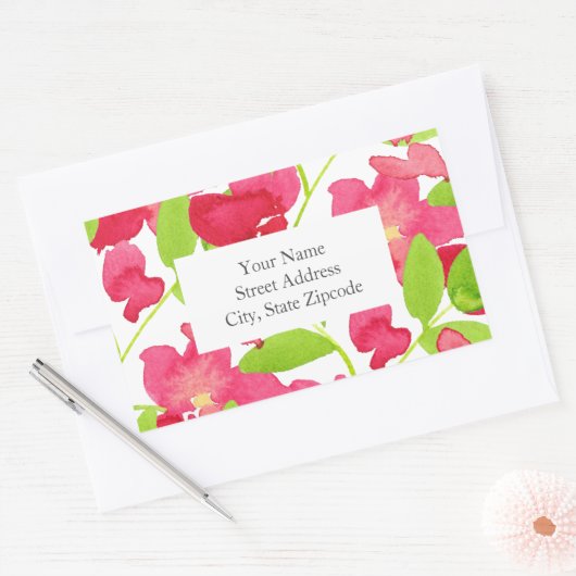 Rode Waterverf bloemenlabels Rechthoekige Sticker (Envelop)
