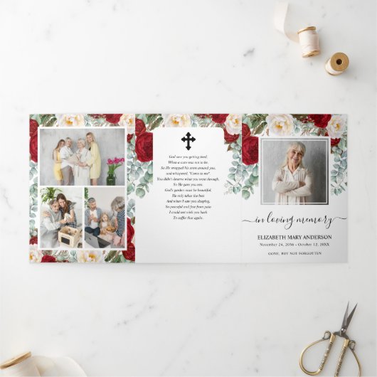 Rode Waterverf Bloemenmonument begrafenis Drieluik Programma (Buitenkant)