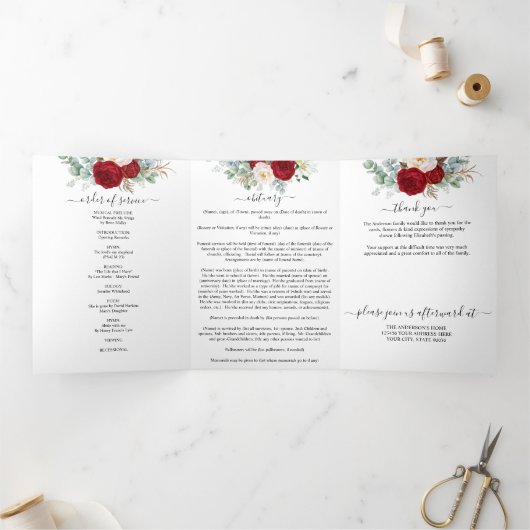 Rode Waterverf Bloemenmonument begrafenis Drieluik Programma (Binnen)