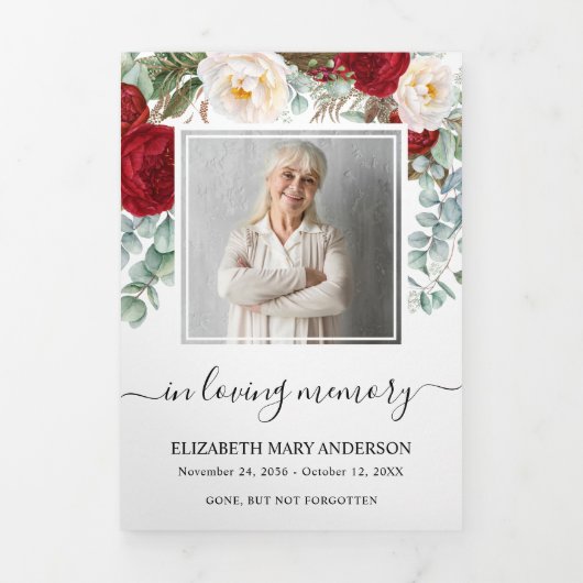 Rode Waterverf Bloemenmonument begrafenis Drieluik Programma (Cover)