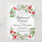 Rode Waterverf bloemenrepetitie diner Kaart (Voorkant)