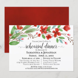 Rode Waterverf bloesems bruiloft repetitie diner Kaart