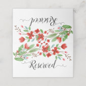 Rode Waterverf bloesems Elegant Wedding Gereservee Plaatskaartje (Buitenkant ongevouwen)