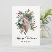 Rode Waterverf boog rustieke foto vrolijk kerstfee Feestdagenkaart (Staand voorkant)