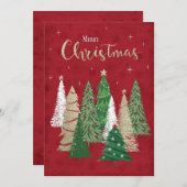 Rode Waterverf Boom Kerstfeest Uitnodiging (Voorkant / Achterkant)