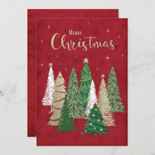 Rode Waterverf Boom Kerstfeest Uitnodiging (Voorkant / Achterkant)