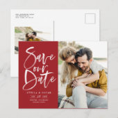 Rode Waterverf Borstel Kalligrafie Save Our Date Aankondigingskaart (Voorkant / Achterkant)