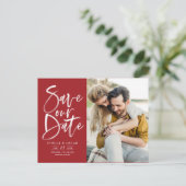 Rode Waterverf Borstel Kalligrafie Save Our Date Aankondigingskaart (Staand voorkant)