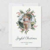 Rode Waterverf Bow Holly Berries Foto Kerst Feestdagenkaart (Voorkant)