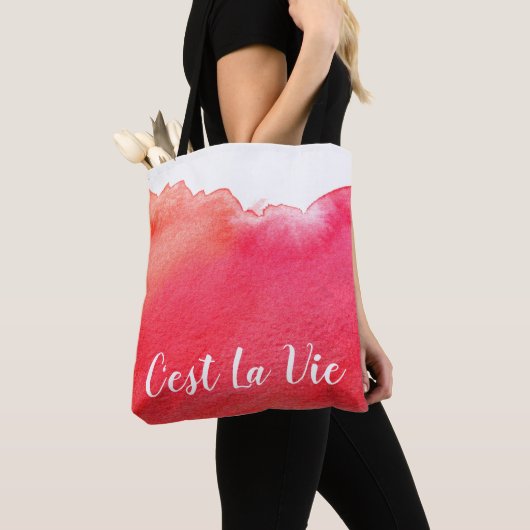 Rode waterverf C'est La Vie French quote chic Tote Bag (Dichtbij)